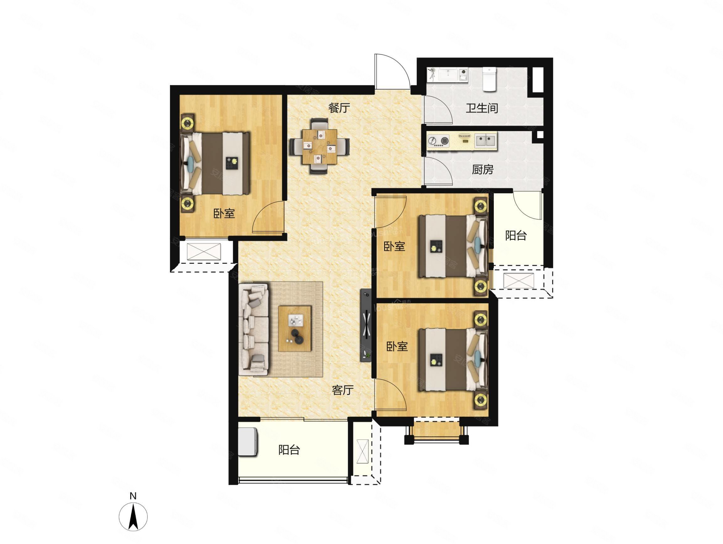 碧波豪庭3室2厅1卫98.79㎡南北79.8万