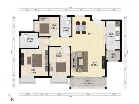 【多图】深铁懿府,桃源村租房,深铁懿府 精装南北通四房两卫 带家电
