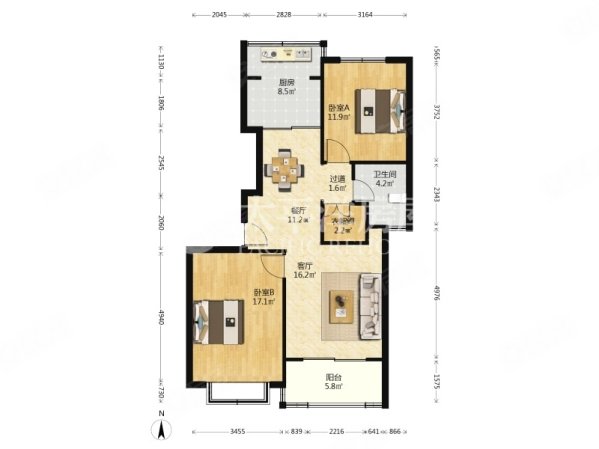 延铁家园2室1厅1卫98.29㎡南880万