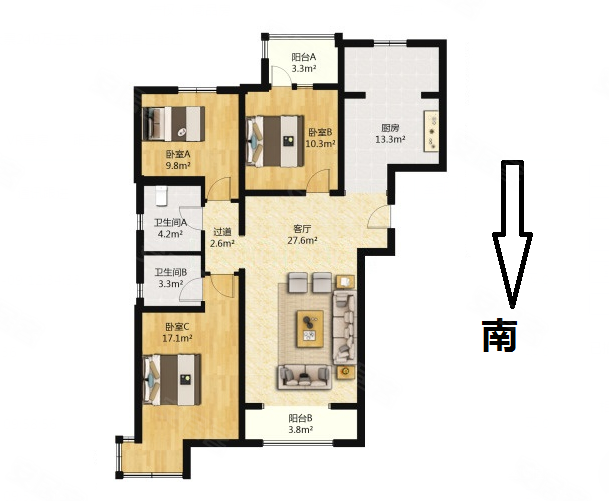 北京怡园3室2厅2卫109.65㎡南北499万
