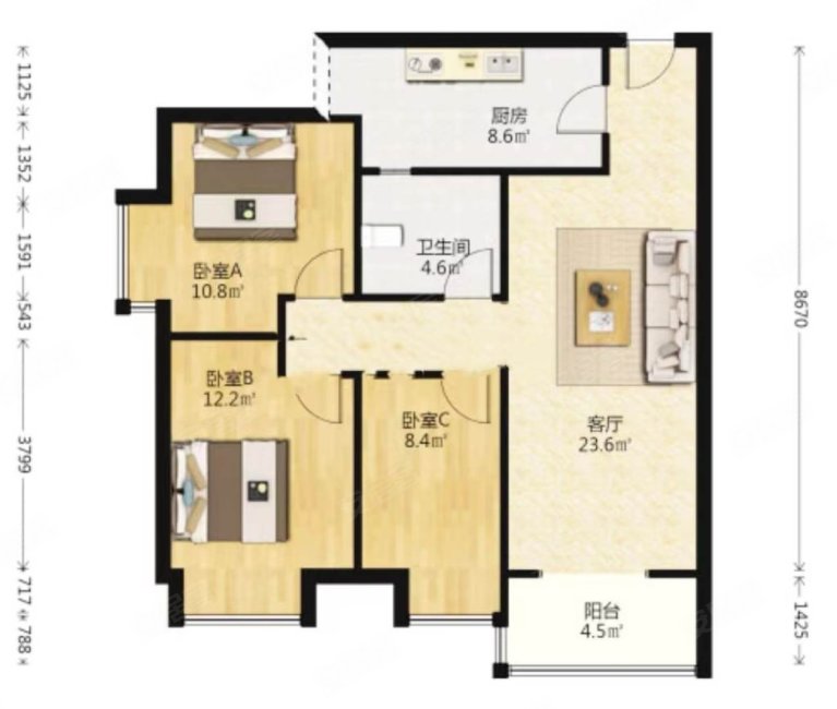 华侨城套三单卫  东南向 全屋定制衣柜