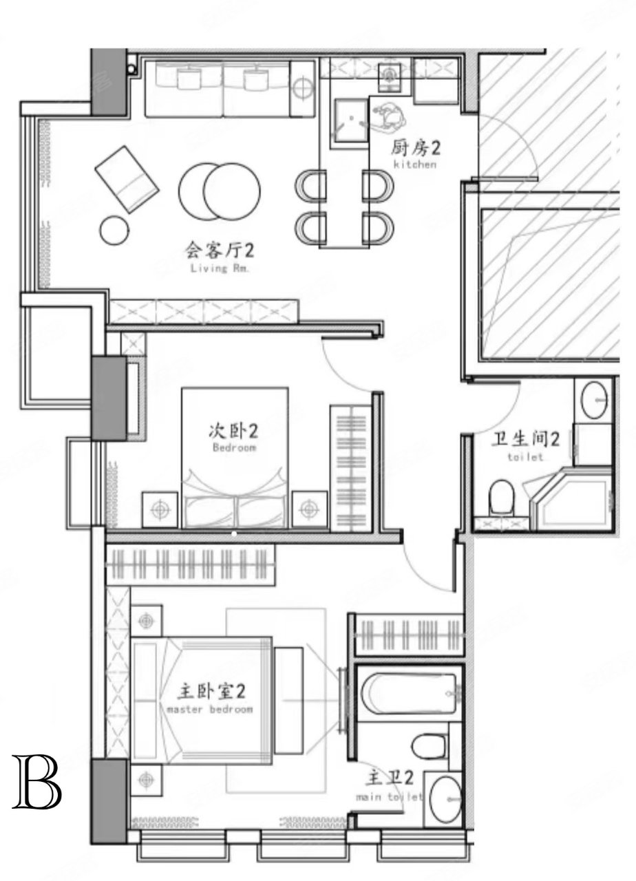 紫勋雍邸(公寓住宅)2室2厅2卫50㎡南北550万