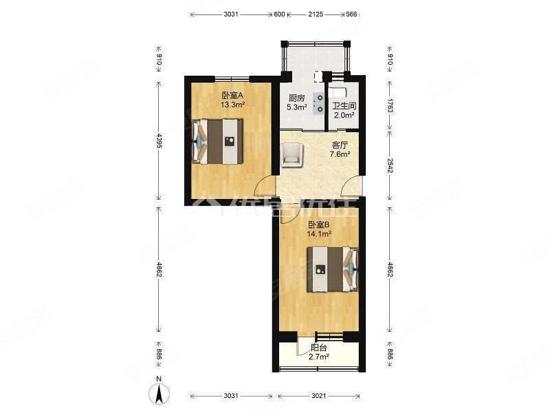 万源西里60平米低楼层南北向两居,万源西里二手房,320万,2室1厅,1卫