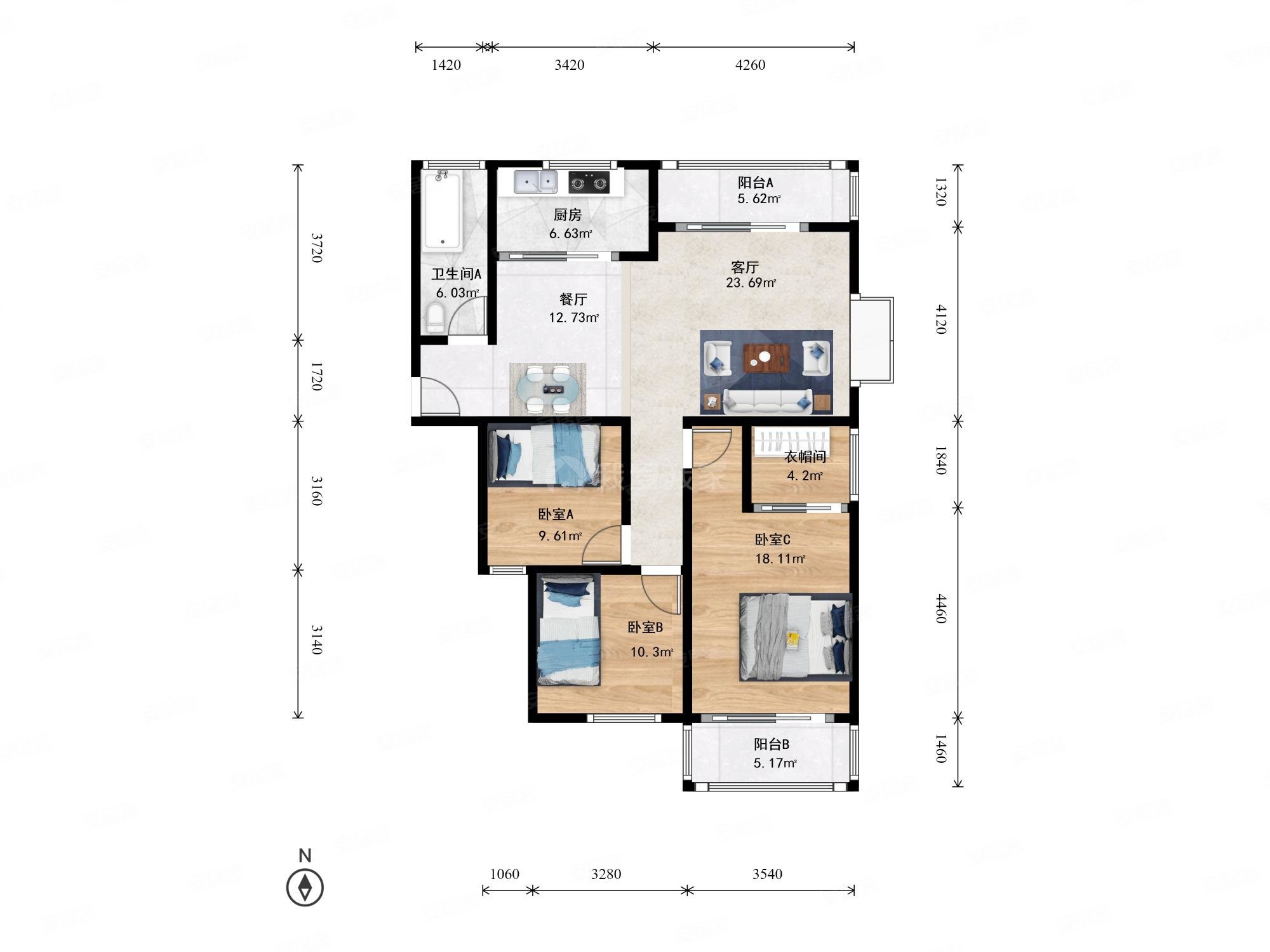 滨江彩虹城银色港湾3室2厅三房朝南带一个1楼储藏室