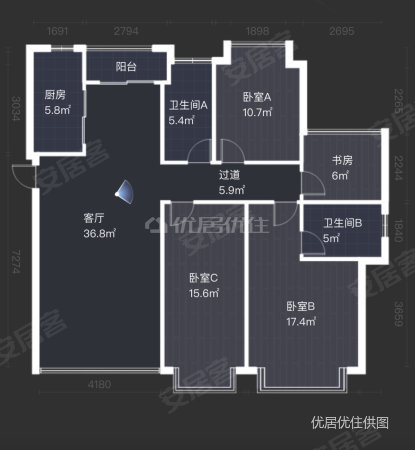 万科金域华府花城4室2厅2卫124㎡南北110万