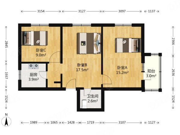 松榆西里3室1厅1卫68.08㎡东北405万