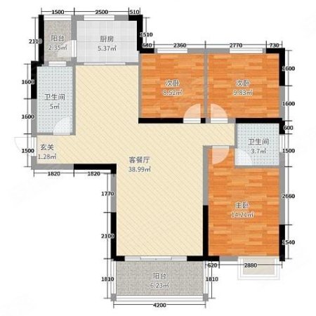 荆南熙园3室2厅2卫122㎡南北68万