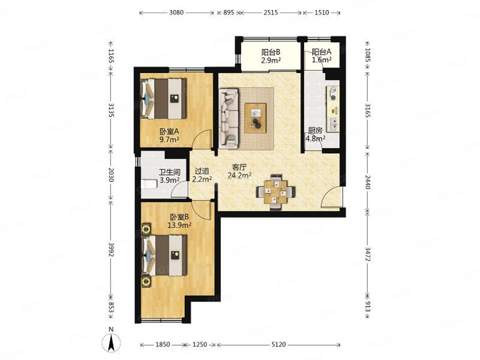 急售 长阳绿地缤纷城 好户型无浪费 明厨明卫 南北两居