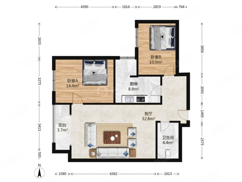 望春园2室1厅1卫103.08㎡西南550万