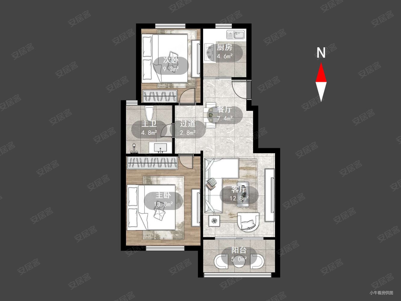 新景花苑(一期)2室2厅1卫81.59㎡南66万