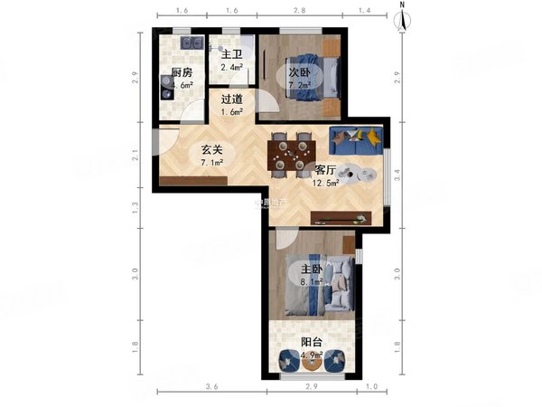 青光租房,荣雅园 2室1厅1卫 电梯房 精装修 82平,北辰租房-天津58安居