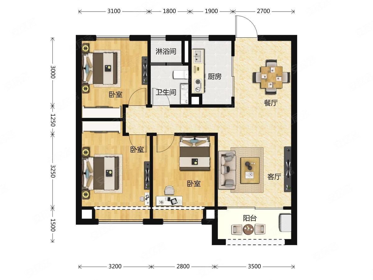 碧桂园龙城天悦中原西路3室2厅1卫967平方米