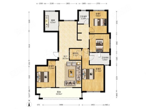 出售元垄城宁园豪装四室户型南北通透双阳台轻二小鲁外