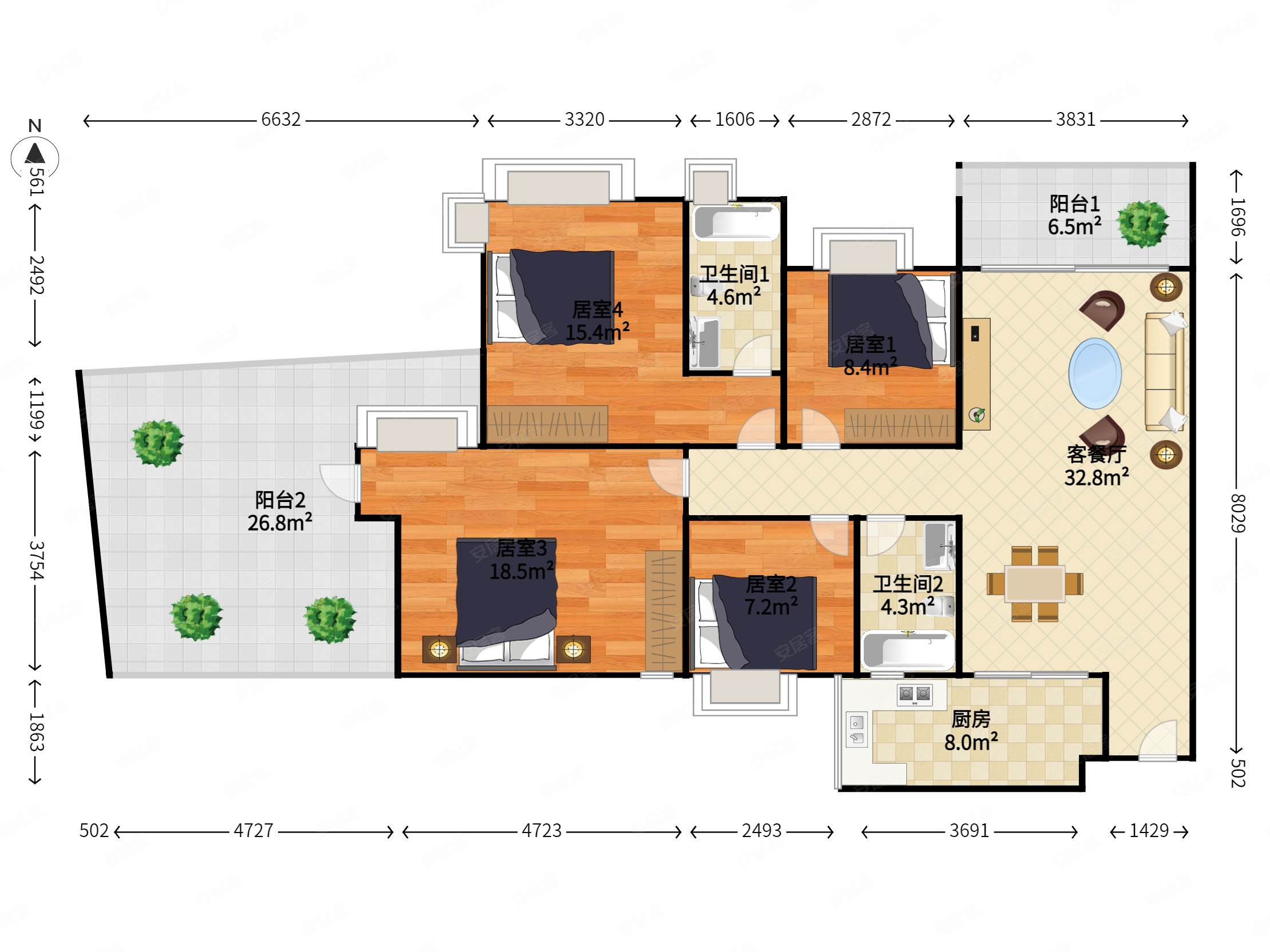 中澳滨河湾(五期六期)4室2厅2卫127㎡南北160万