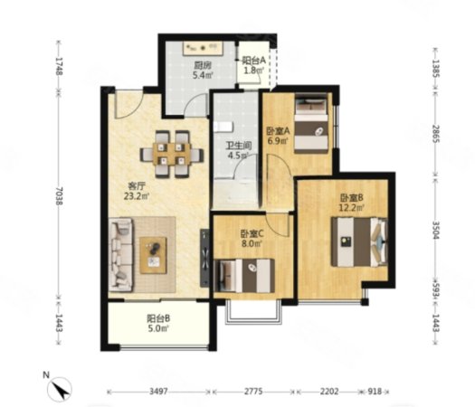 金樽雅庭3室2厅2卫80㎡南北86万