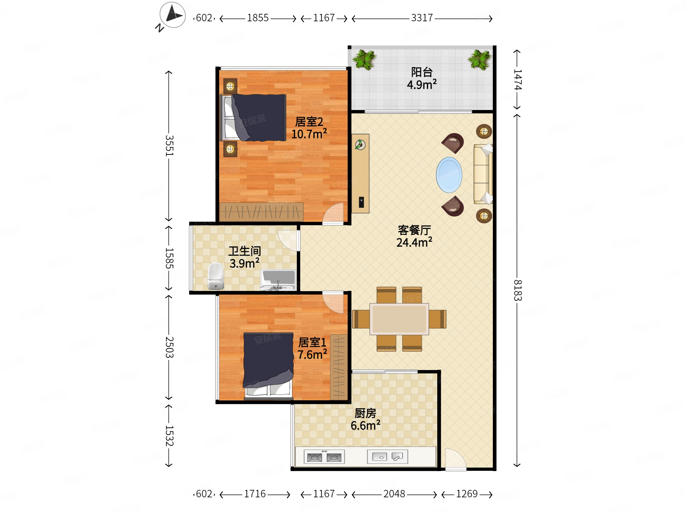 朗泓龙园大观(一期)2室2厅1卫69.16㎡南249万