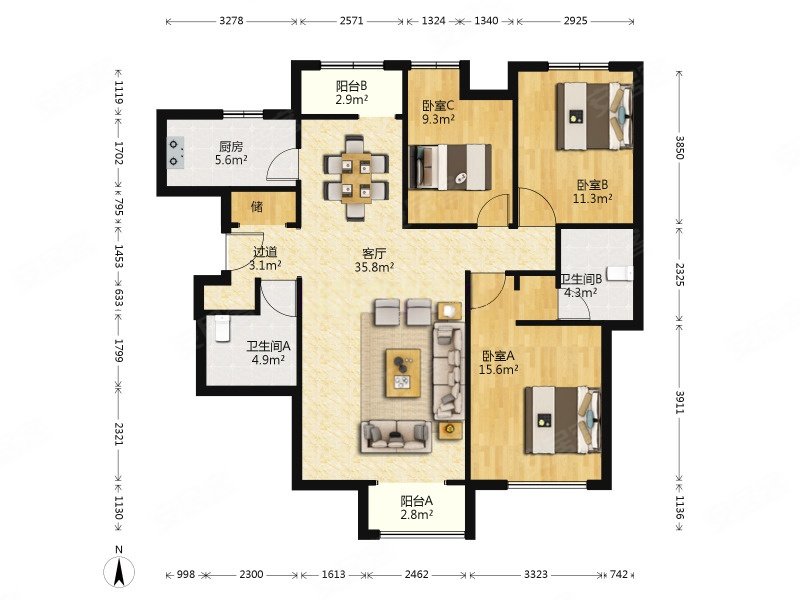 千吉花园3室2厅0卫139㎡南459万