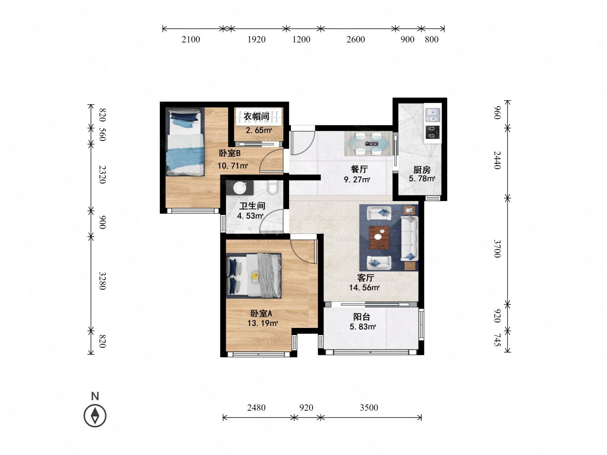 滨江白马湖风景蝶院2室2厅 多房朝南,全明户型 楼层好,保亿风景蝶院观