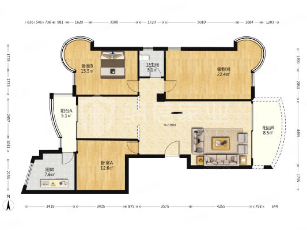 嘉琳广场3室2厅2卫边套自住装修