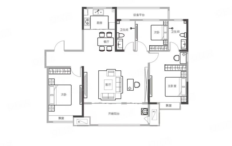 飞龙上观城3室2厅2卫127.21㎡南北149万