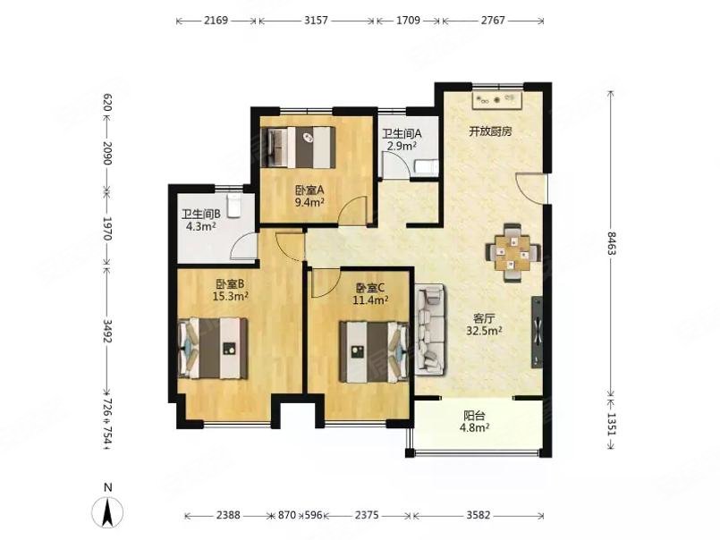 经开区.中海珑玺精装大三房.纯边套通透.近外国语