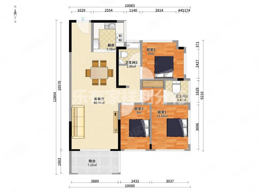 三正鹏程上花园3室2厅2卫98.26㎡南北210万