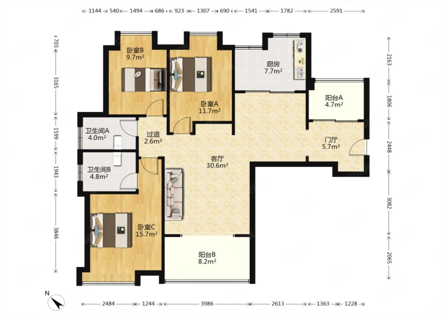 急售单价8千4买凤凰城精装套三带家具家电拎包住满五年