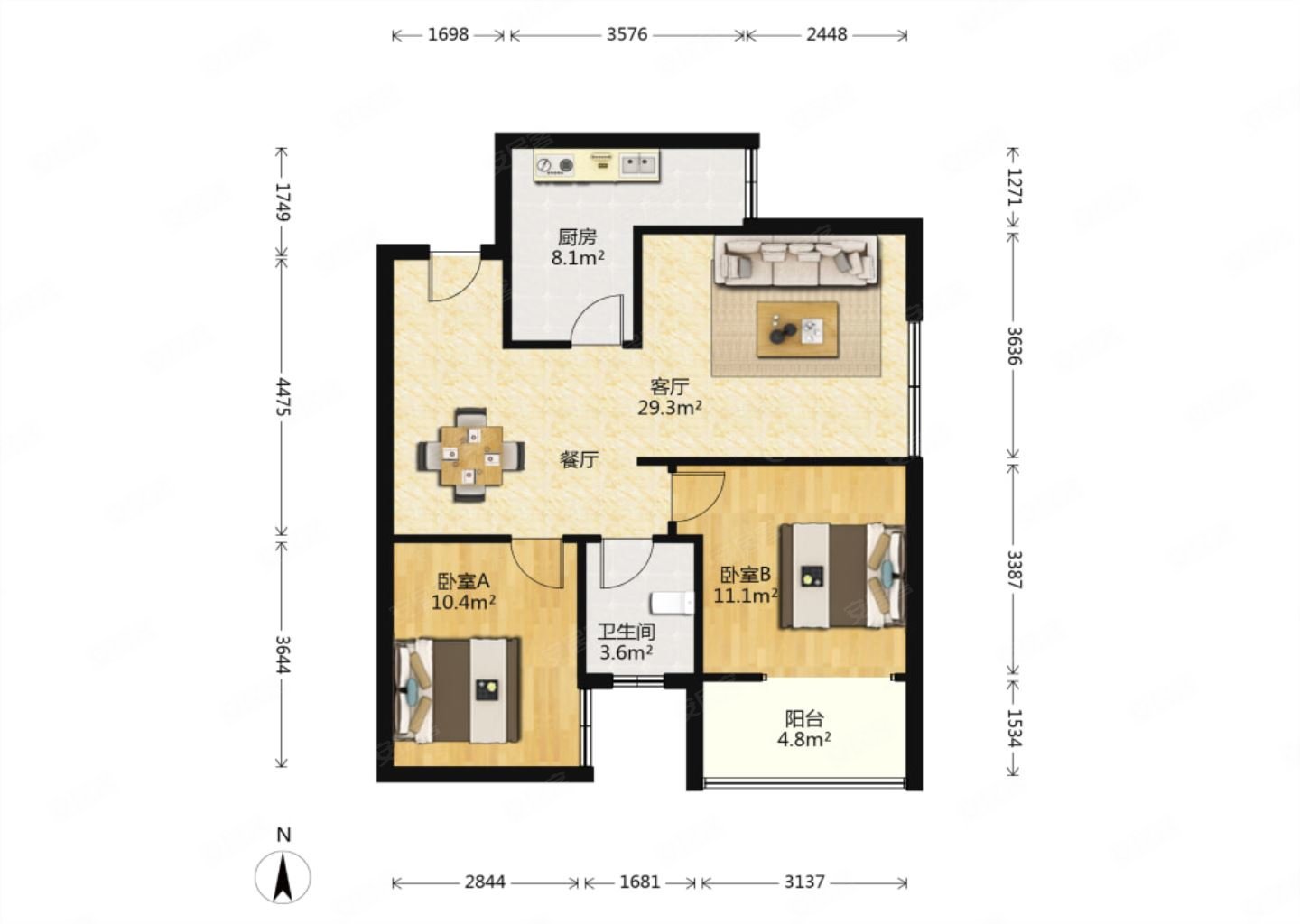 旭景兴园2室1厅东南