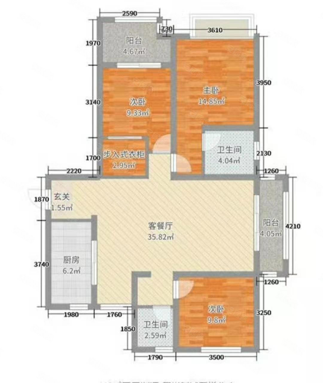 世纪星辰3室2厅2卫93.1㎡南北125万