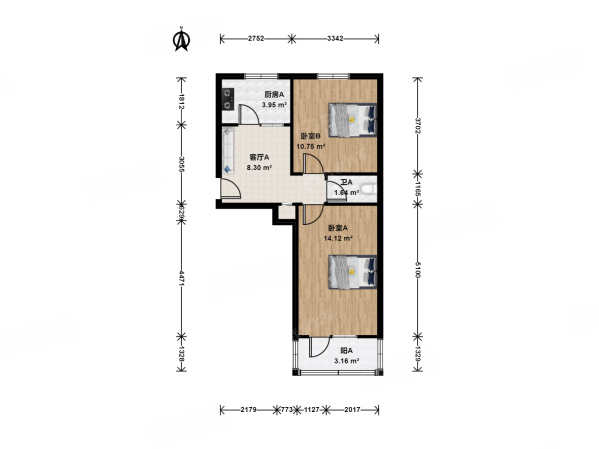 建新北一社区(建新北区)2室1厅1卫56.71㎡南北269万