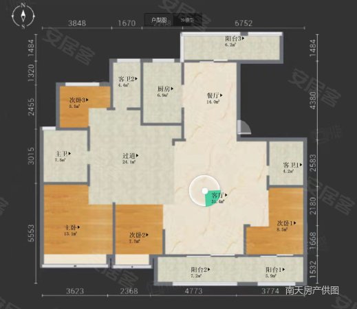 公园18724室2厅3卫185㎡南610万