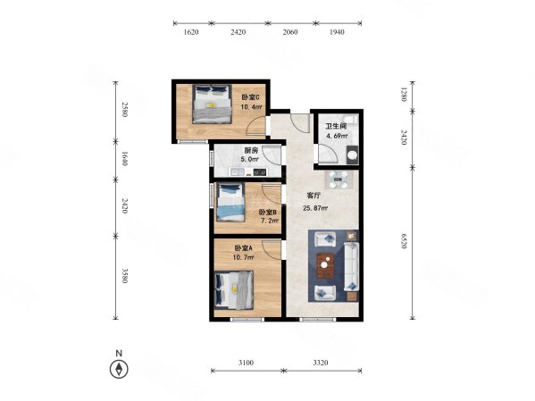 同馨家园3室1厅1卫88.55㎡西南479万