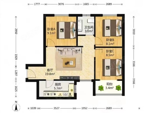 北京海淀西三旗文晟家园西三旗新馨苑8号线地铁育新站精装三居两卫