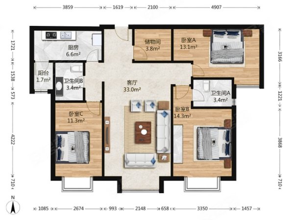 【多图】林奥嘉园,北苑租房,奥林匹克公园旁 林奥嘉园主卧 房间干净