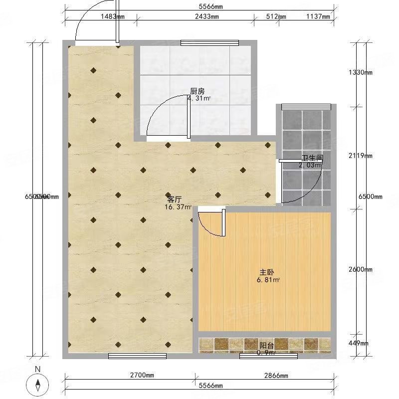 墨翠里1室1厅1卫59.36㎡南342万