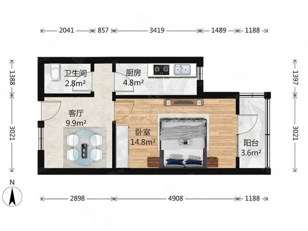 嘉园三里1室1厅1卫44.44㎡东226万