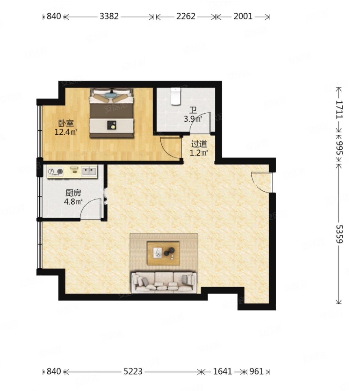 华清池广场温泉水入户温泉花园电梯房毛坯1室1厅中间楼层