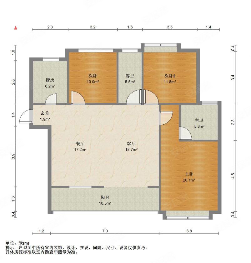 银谷西苑3室2厅2卫116.9㎡南北63.8万