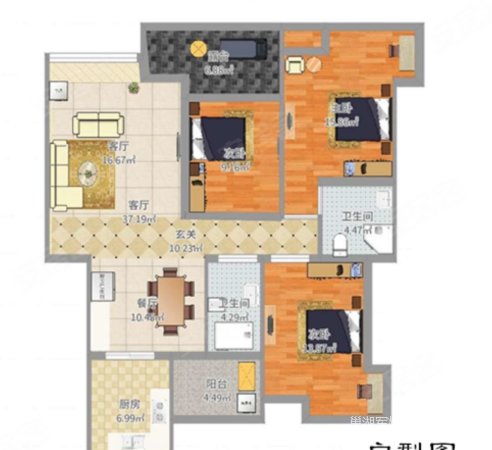 美欣时代春天3室2厅1卫119㎡南北73万