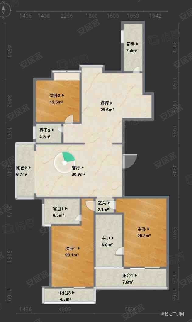 华府海景3室2厅3卫236.92㎡南北550万