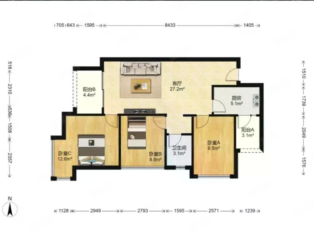 俊发时光俊园3室2厅1卫85㎡西165万