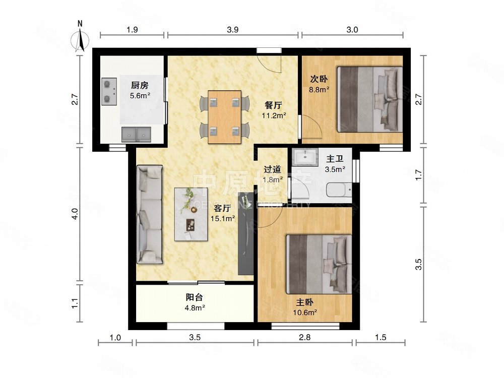 远洋悦庭2室2厅1卫87.51㎡南361万