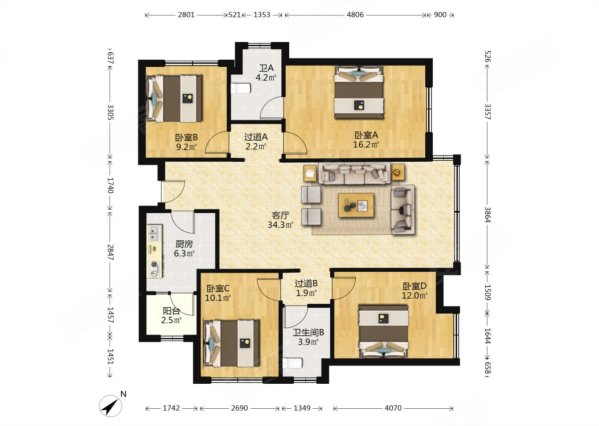 保利飞机户型精装大套四中间楼层满二税少有钥匙随时看