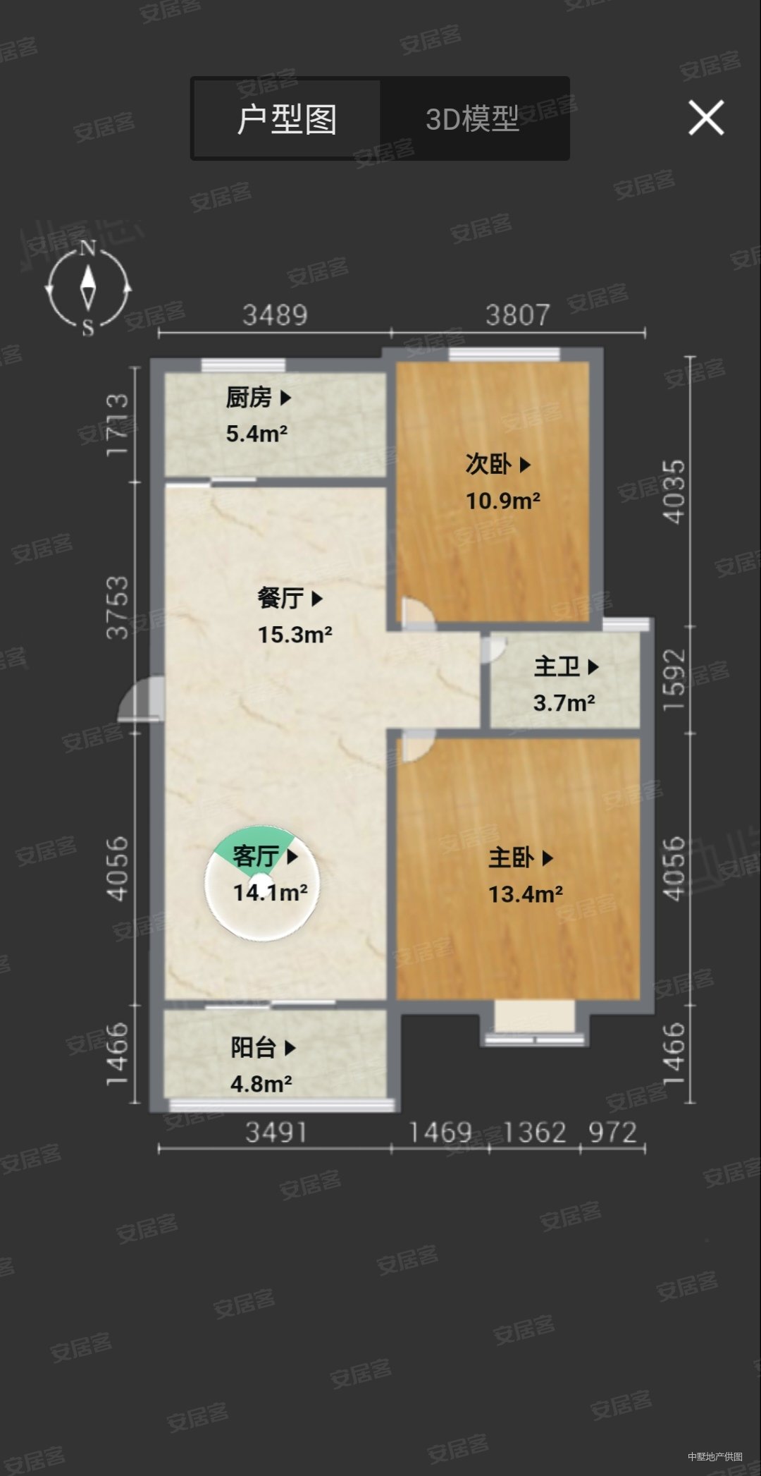 淝河安百苑(B区)2室2厅1卫95.91㎡南北110万