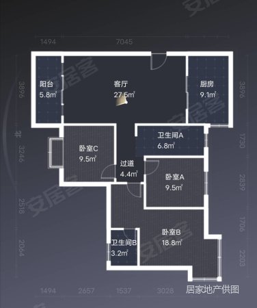 爱佳雅苑3室2厅2卫128㎡南北59万