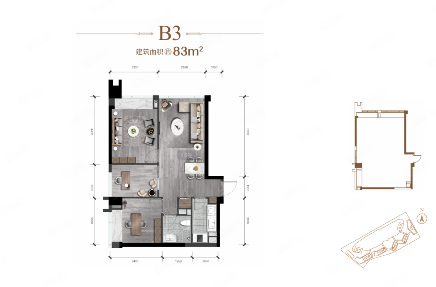 龙湖梵城商住楼83平3室2厅1卫天街楼上近地铁