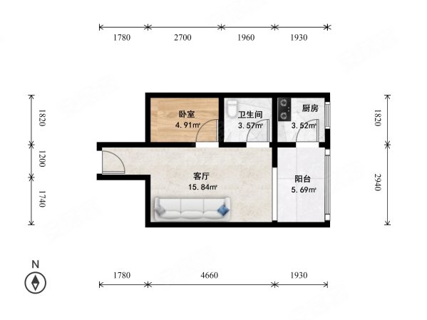 滨河坊1室1厅1卫41.97㎡东139万