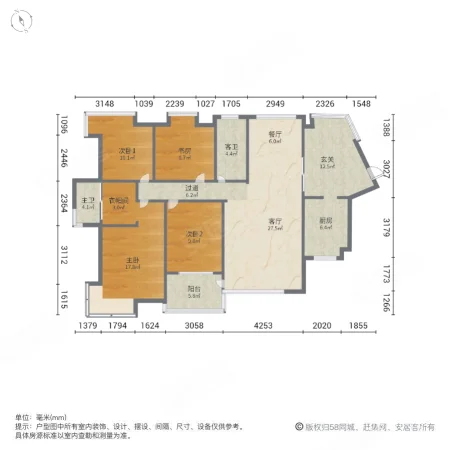 高能金域名都4室2厅2卫144.76㎡南210万