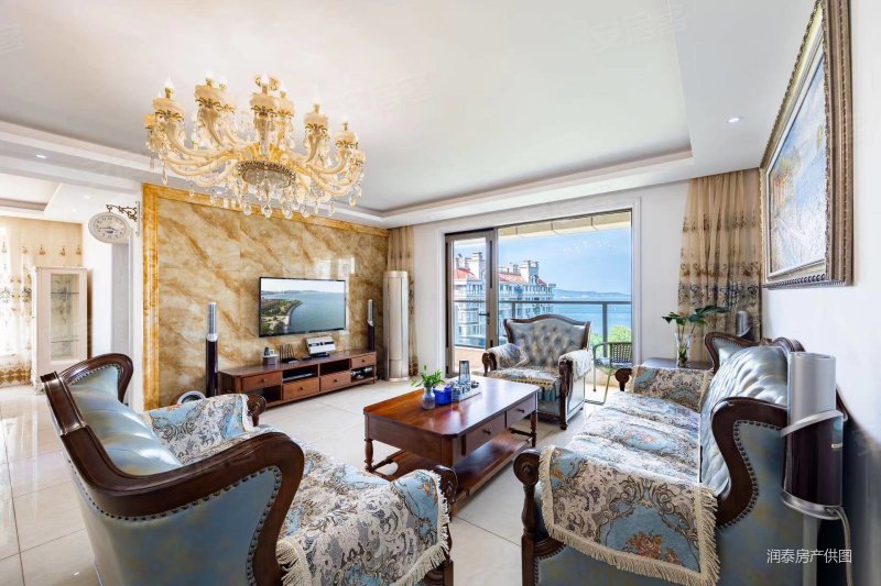 青岛路蓝湾怡庭一线海景三室精装带家具家电带产权车位仅售359