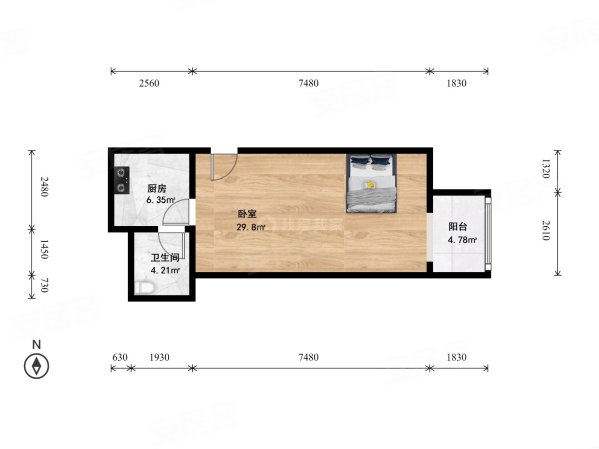 城华园1室0厅1卫63.8㎡东350万